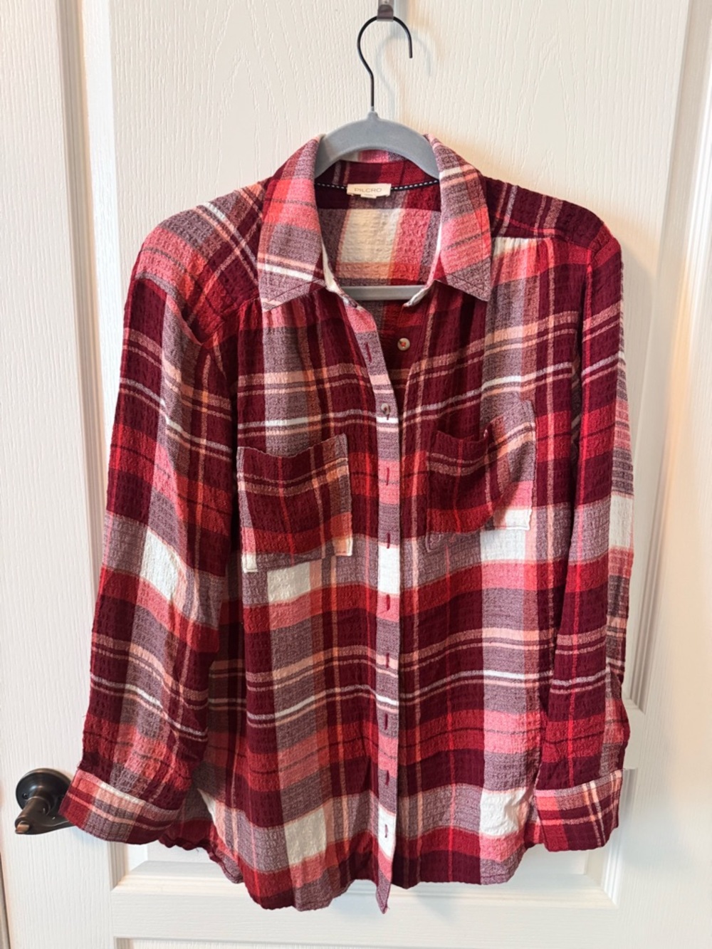 Pilcro Red and White Plaid Button-Down Shirt